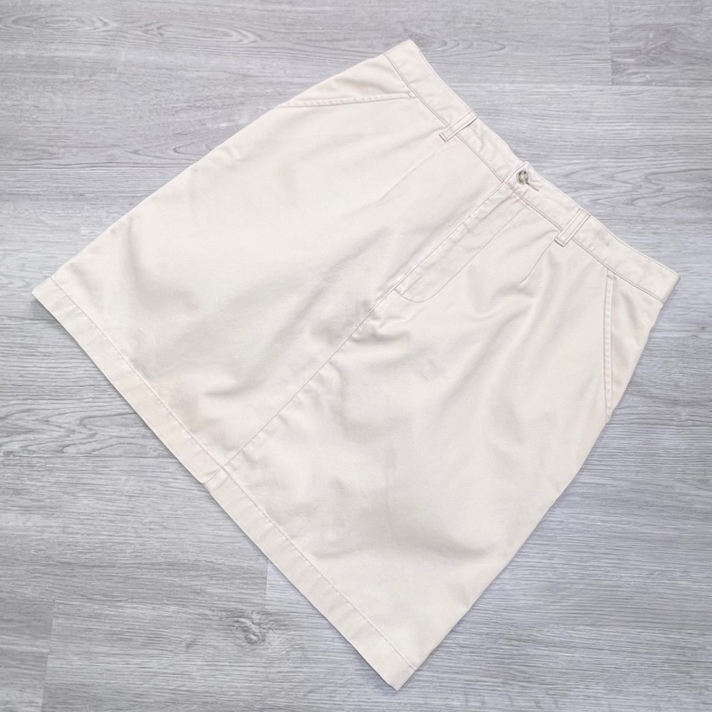 LL Bean Womens Khaki Cotton Chino Skirt Size 16 Tan A-Line Mini Knee Length FM95
